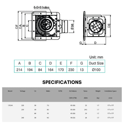 KDK 17cm Ceiling Mounted Ventilating Exhaust Fan 17CUH (Enquire for installation)