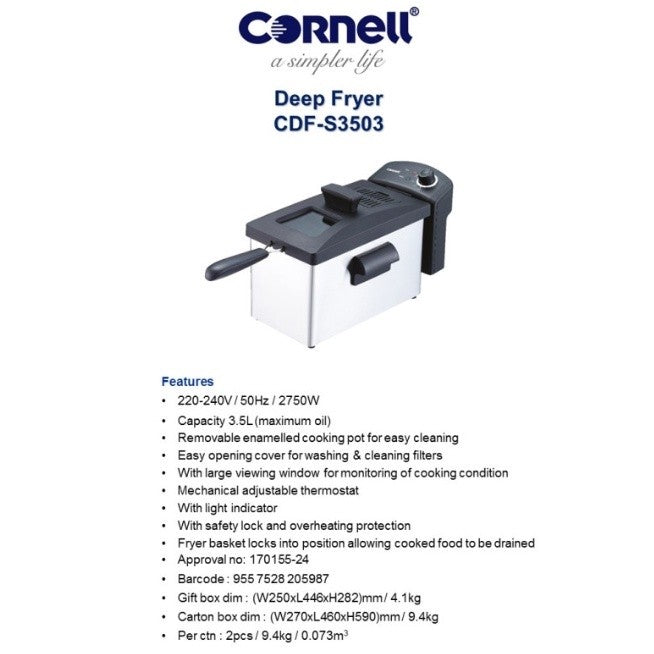 Cornell 3.5L Deep Fryer | CDF-S3503