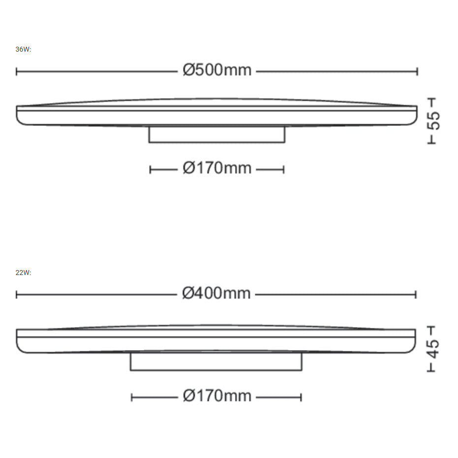 Philips Ozziet Functional Ceiling light CL570 SS RD Warm White 2700K / Cool White 4000k w HV 06 22W / 36W