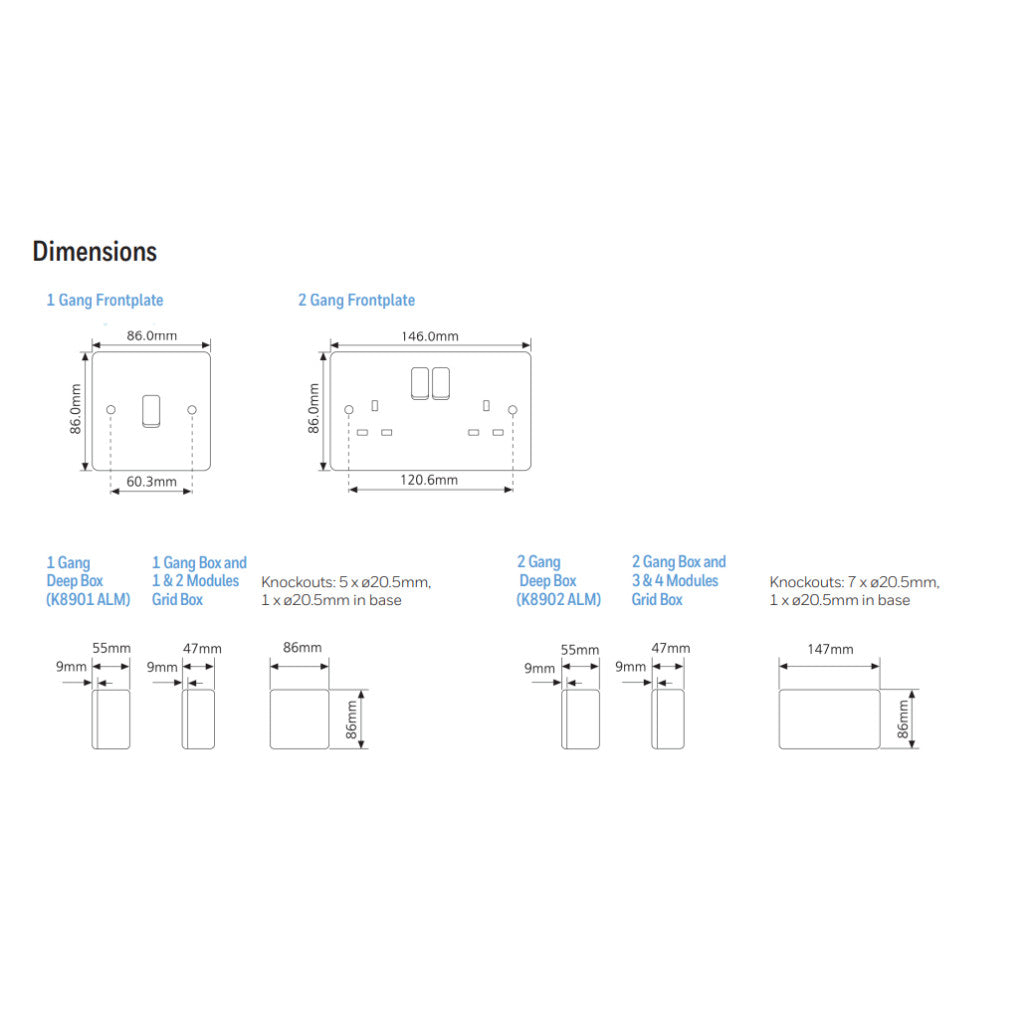 MK Metalclad K-Series 13A Shuttered Heavy Duty Metal Sockets | 1 Gang/ 2 Gang Double Pole Sockets with Box