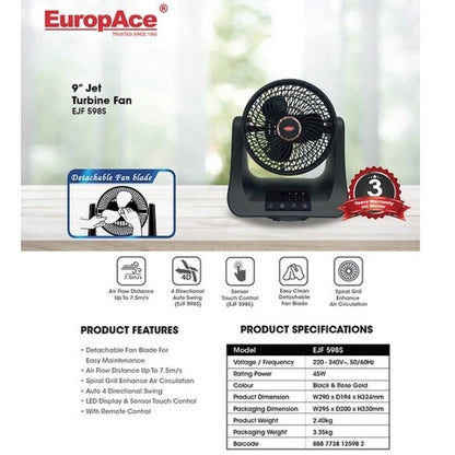 EuropAce 9" Jet Turbine Fan EJF398S / EJF598S (Digital)