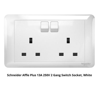 Schneider Affle Plus 13A/15A 250V 1/2 Gang Switch Socket, White