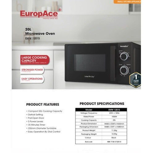 EuropAce 20L Microwave Oven EMW 1201S