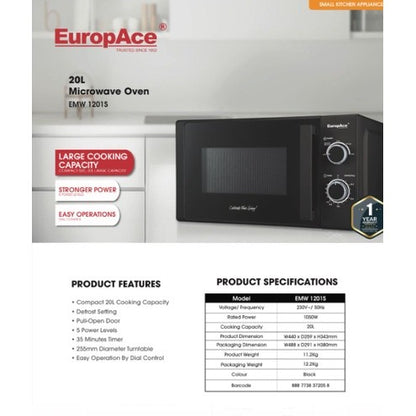 EuropAce 20L Microwave Oven EMW 1201S