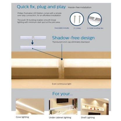 Philips 13W/1000lm Trunkable Linea LED batten wall light/cove light 4ft