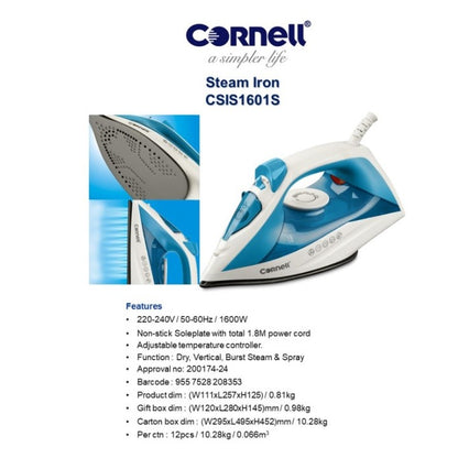 Cornell 1600W Large Steam Iron CSIS1601S