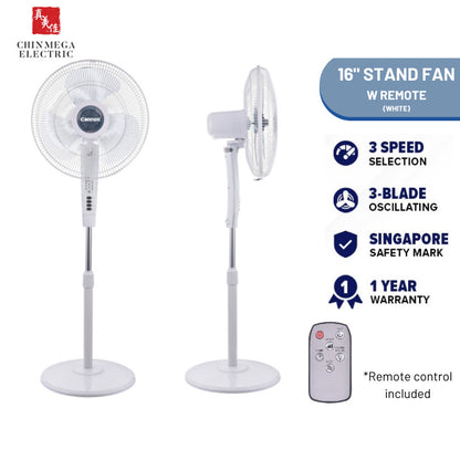 Cornell 16" Stand Fan W/Remote Control (CFNS40TRC) - White