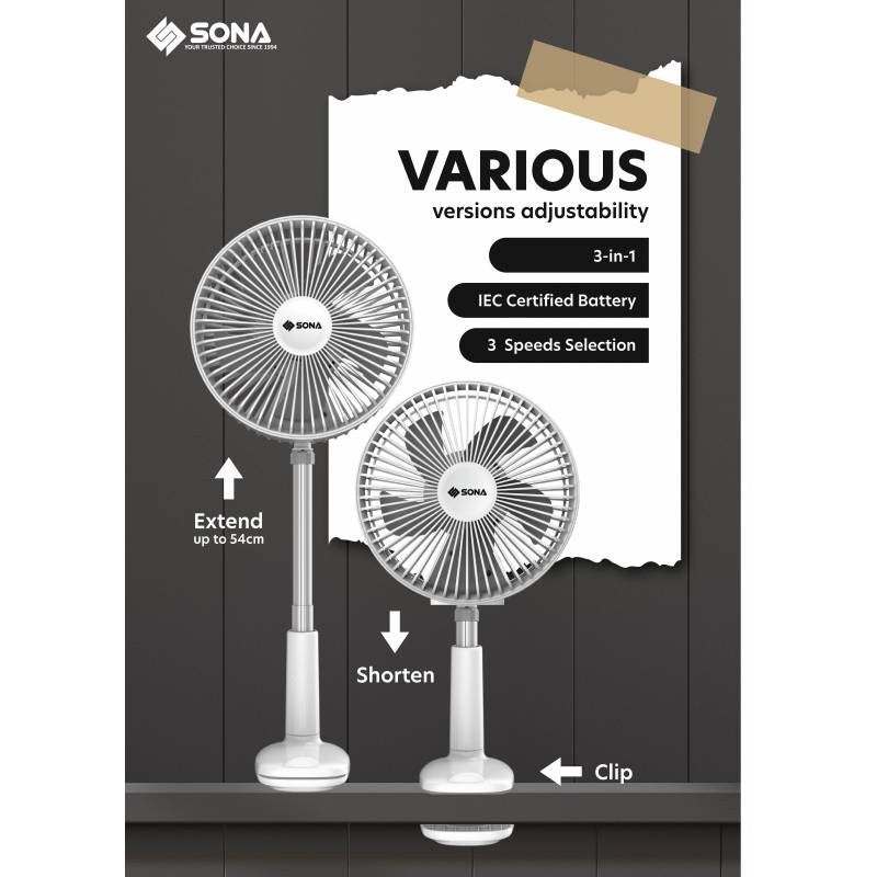 SONA 6” Portable Telescopic Clip Fan SFP 1905