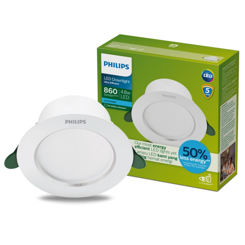 Philips Ultra Efficient LED Downlight 4.8w / 6.5w Recessed Diamond Cut Downlight // 6500k Cool Daylight