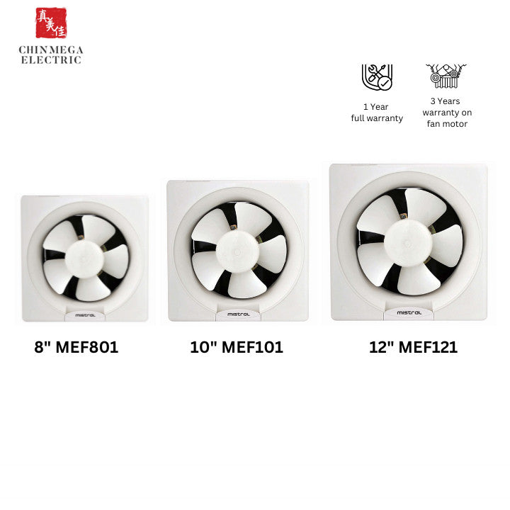 Mistral 8" 10" 12" Wall Mount Ventilation Exhaust Fan | MEF801/MEF101/MEF121