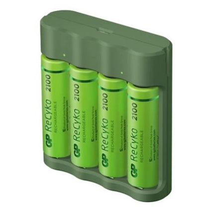 GP Recyko 4 slot USB Charger B421 with 4x AA 2100mAh NiMH Batteries