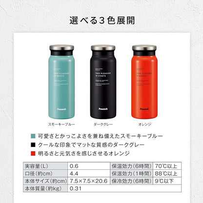 Peacock 600ml Thermal Stainless-Steel Bottle (Smoky Blue / Orange) | AMZ-61 D