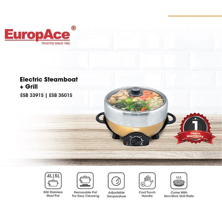 EuropAce 4L Deluxe Steamboat with Grill - ESB 3391S