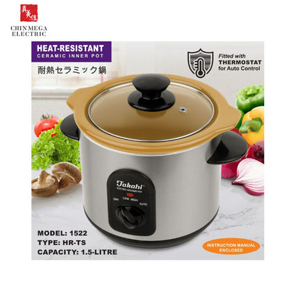 Takahi Electric Crockery Pot 1.5L with heat-resistant ceramic pot, auto setting