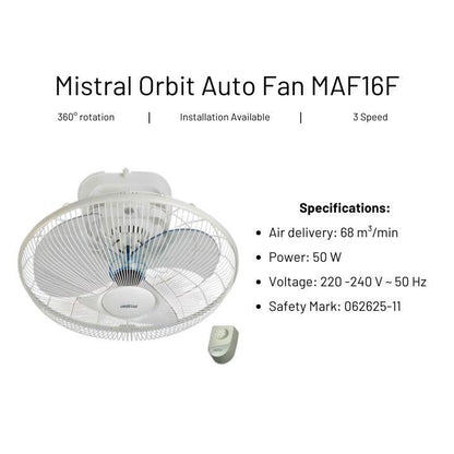 Mistral 16" Orbit/Auto Fan (White) | MAF16F