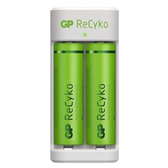 GP Recyko 2 Slot USD Charger E211 with 2x AA 2100mAh or 2x AAA 800mAh NiMH Batteries