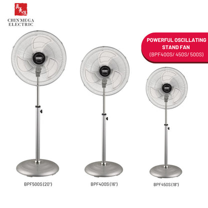 Booney Stand Fan 16"/ 18"/ 20" Powerful Oscillating Air Circulator Aluminum Fan - BPF400F| BPF450S | BPF500S