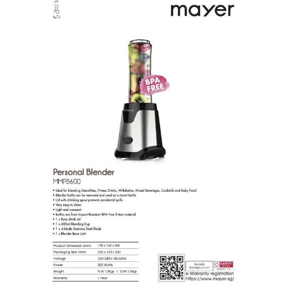 Mayer 600 ml Personal Blender | MMPB600