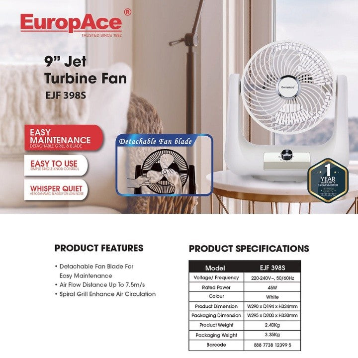 EuropAce 9" Jet Turbine Fan EJF398S / EJF598S (Digital)