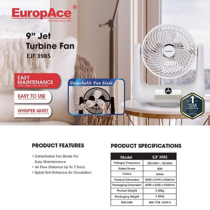 EuropAce 9" Jet Turbine Fan EJF398S / EJF598S (Digital)