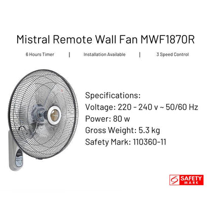 Mistral 18" Wall Fan with Remote Control | MWF1870R