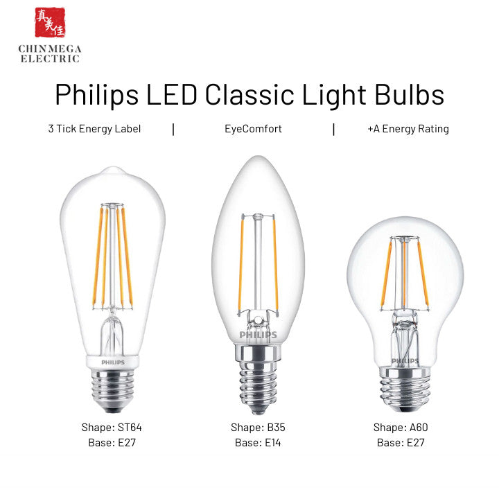 Philips LED Classic Bulbs ST64/ B35/ A60 Light Bulbs E14/ E27 Base (2w/ 4w/ 6w)