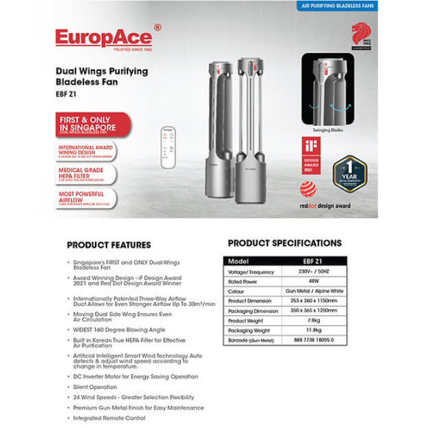 Europace Dual Wings Bladeless Fan EBF Z1