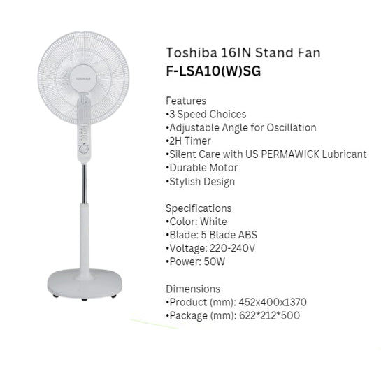 Toshiba AC/DC 16" Stand Fan with Timer and Remote (F-LSA10(W)SG / F-LSD10(W)SG)