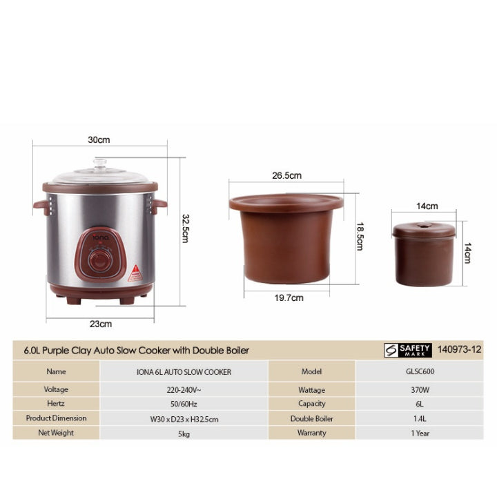 Iona 6L Purple Clay Auto Slow Cooker GLSC600