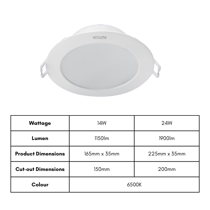 Ecolink LED Downlight 14w / 24w Downlight | Cool Daylight 6500K