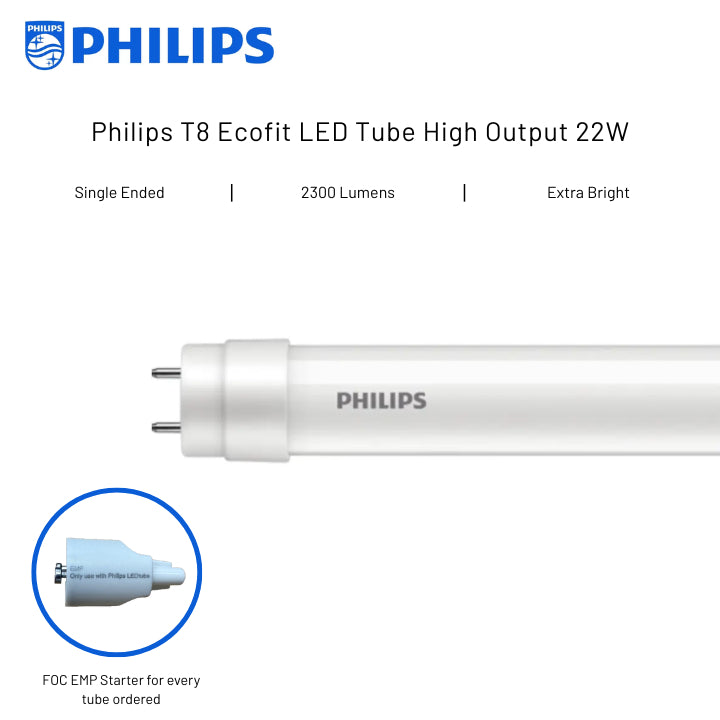 *2PC* Philips T8 4Ft EcoFit LED Tube 22W Daylight | Extra Bright | 2300lm