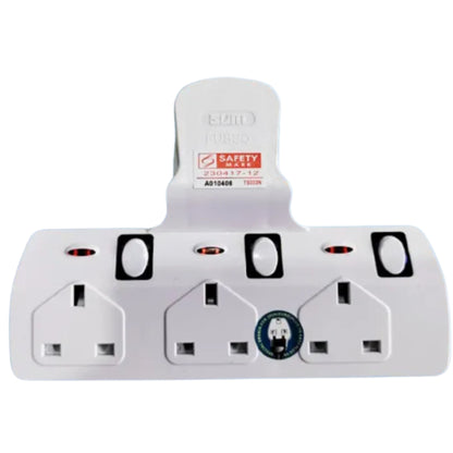 SUM 3 Way T-Adaptor Socket Plug Extension with Neon & Switch TS333N 13A, 250V, 50/60Hz (Singapore Safety Mark)