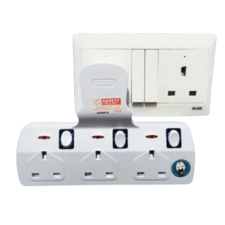 SUM 3 Way T-Adaptor Socket Plug Extension with Neon & Switch TS333N 13A, 250V, 50/60Hz (Singapore Safety Mark)