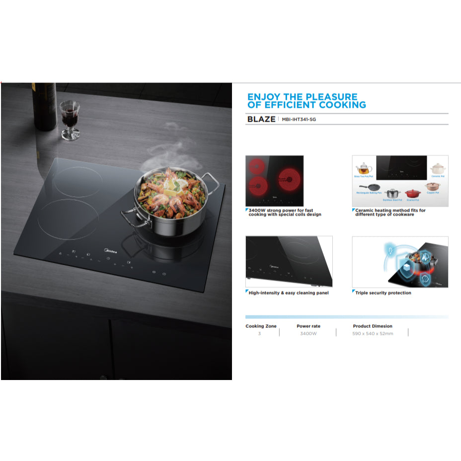 Midea 2 / 3 Zone Induction Ceramic Hybrid Electrical Hob - MBI-IHT261 (70cm)/ MBI-IHT341 (60cm)