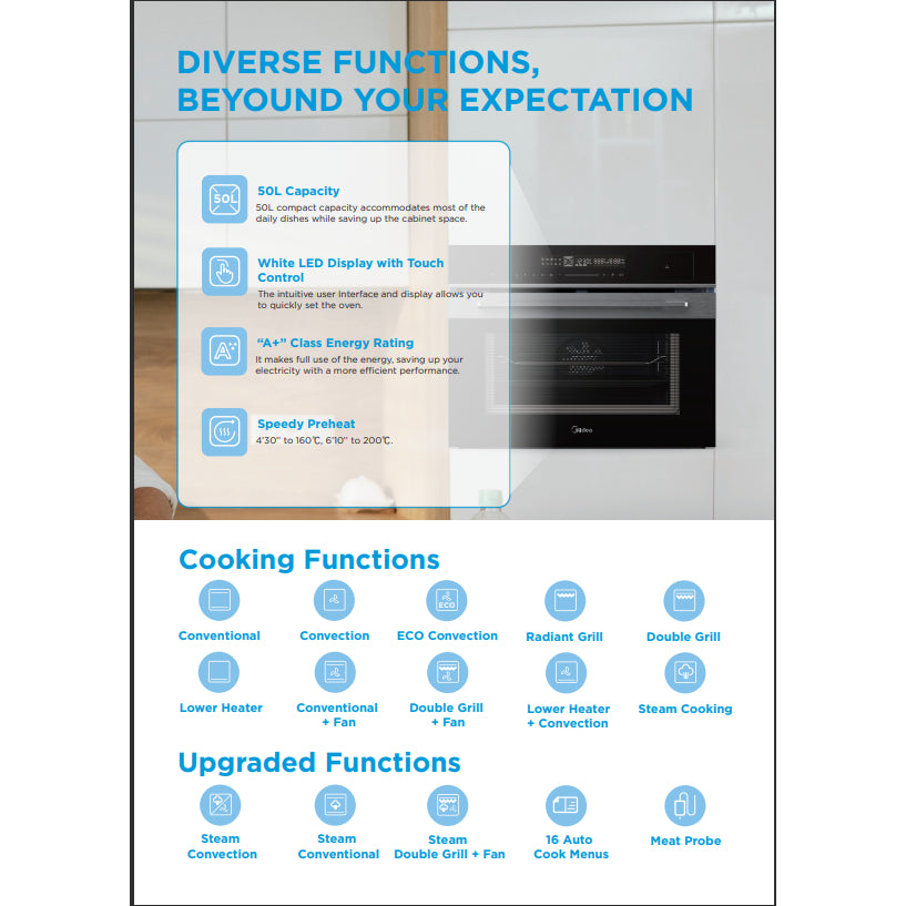 Midea Steam Conventional Oven with Grill (50 Litres) | MBI-N50E4-SG