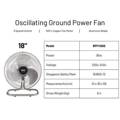 Booney Powerful Oscillating Air Circulator (Floor Power Fan) || 16" (BPF400G) / 18" (BPF450G) / 20" (BPF500G)