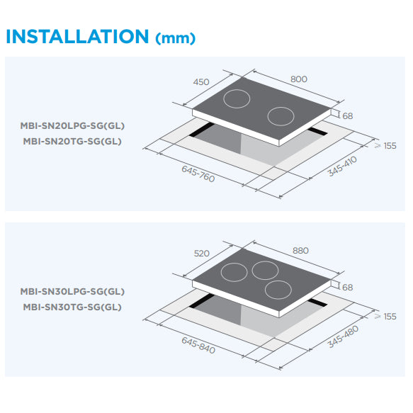 Midea 80cm 2 Burner / 3 Burner Gas Hob (TG/ LPG) - MBI-SN20 (80cm) // MBI-SN30 (88cm)