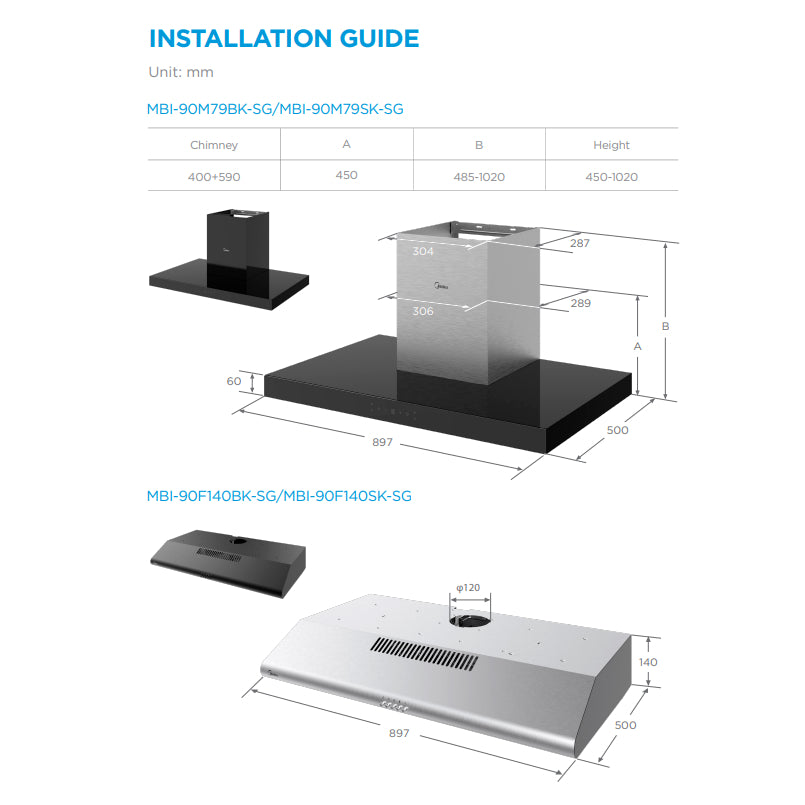 Midea Black Slimline Hood 90cm (MBI-90F140)