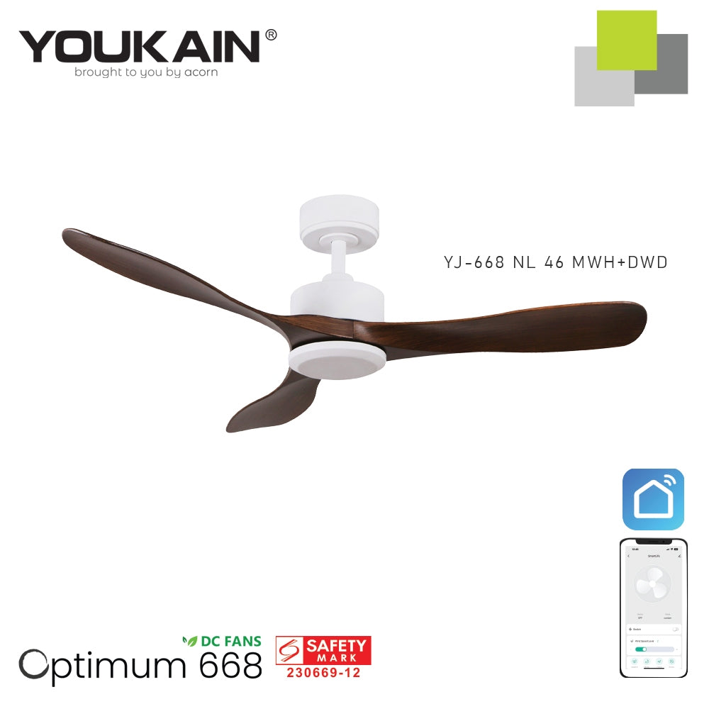 Youkain Optimum YJ-668 Downrod System Smart DC Motor Ceiling Fan 36" / 46" / 52" w 24W LED Tri-Color Light*