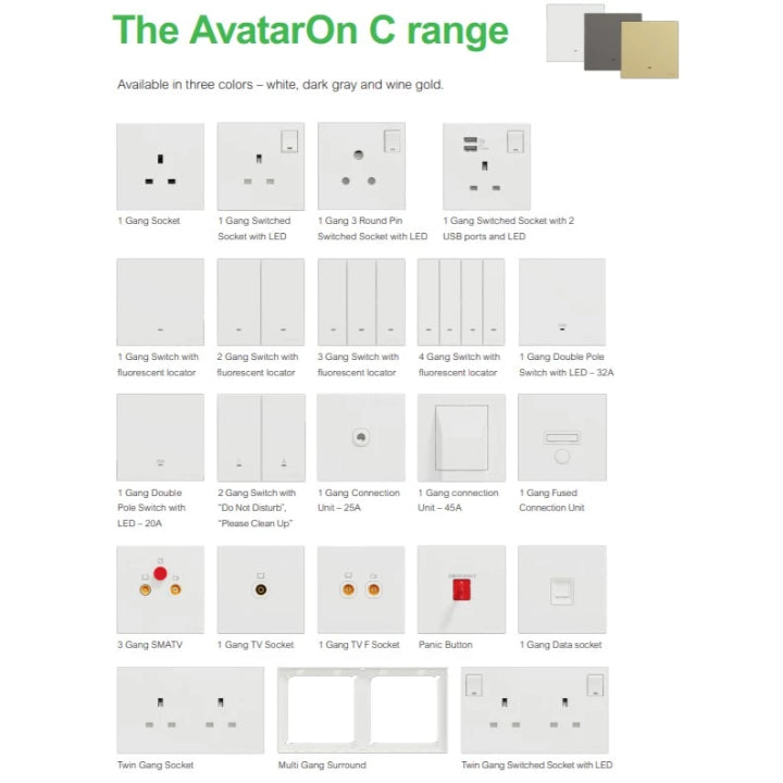 Schneider Electric AvatarOn C Switch and Socket | White / Dark Grey / Wine Gold