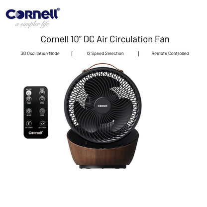 Cornell CFDC10BK DC Motor 10 Inch Air Circulation Fan With Remote