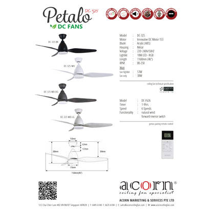 Acorn DC-325 Petalo 46" DC Motor Ceiling Fan with 18w LED Tri-Tone Lamp Remote Controlled