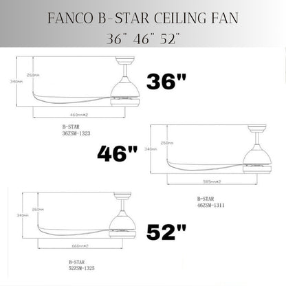 FANCO B-STAR 36" & 46" & 52" DC MOTOR CEILING FAN (Installation Service Please Contact Live Seller)