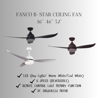 FANCO B-STAR 36" & 46" & 52" DC MOTOR CEILING FAN (Installation Service Please Contact Live Seller)