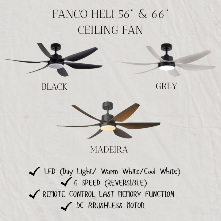 FANCO HELI 56" & 66" DC MOTOR CEILING FAN (Installation Service Please Contact Live Seller)