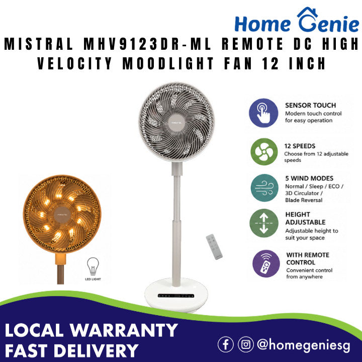 Mistral MHV9123DR-ML Remote DC High Velocity Moodlight Fan 12 Inch
