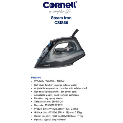 Cornell 1600 Watt Large Steam Iron CSIS66