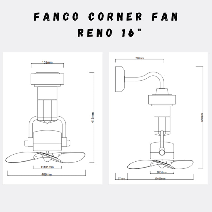 FANCO RENO 16" DC MOTOR CORNER FAN (Installation Service Please Contact Live Seller)