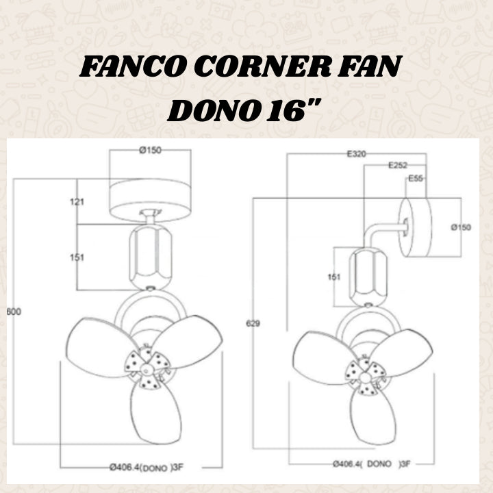 FANCO DONO 16" DC MOTOR CORNER FAN (Installation Service Please Contact Live Seller)