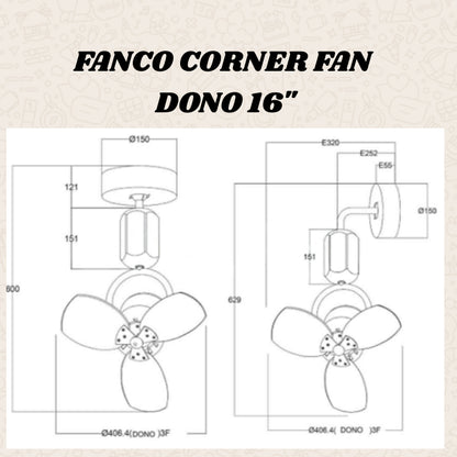 FANCO DONO 16" DC MOTOR CORNER FAN (Installation Service Please Contact Live Seller)